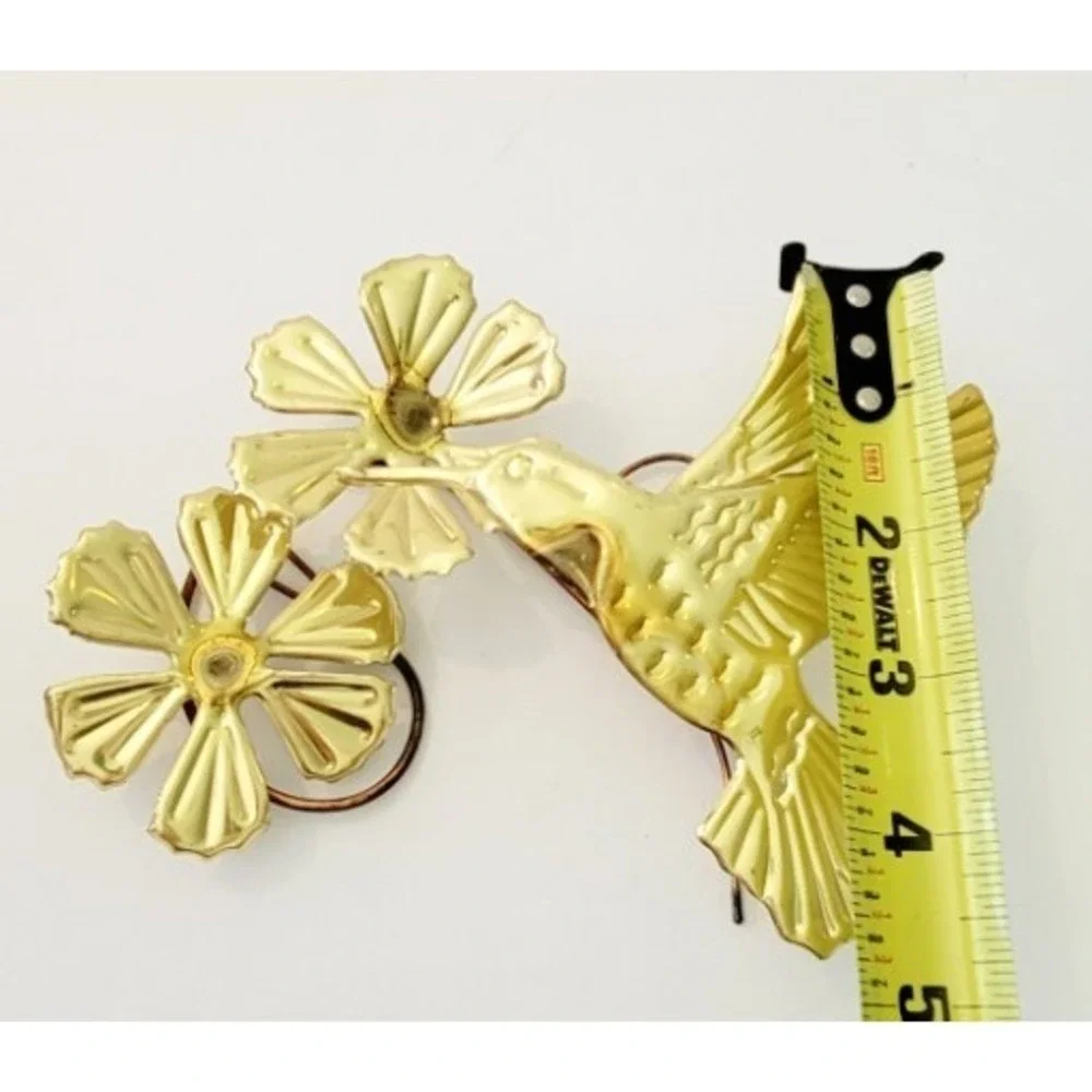 Vintage Metal Brass Hummingbird Flower Wall Art Homco Hollywood MCM Boho